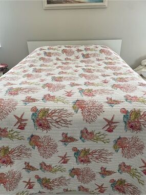 Levtex King Quilted Quilt Sea Life Nautical White Multicolor 92x104